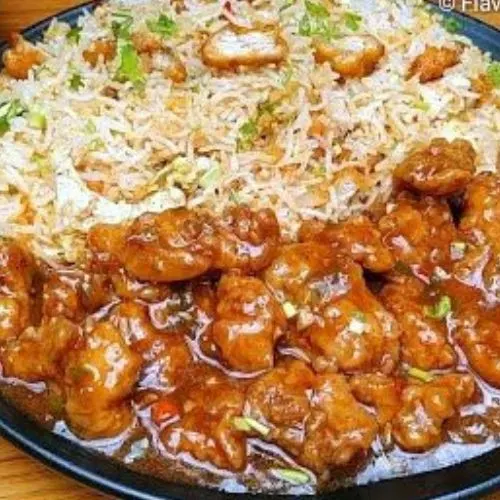 Chicken Manchurian Rice With Gravy-(Bombay Chinese Fast Food)
