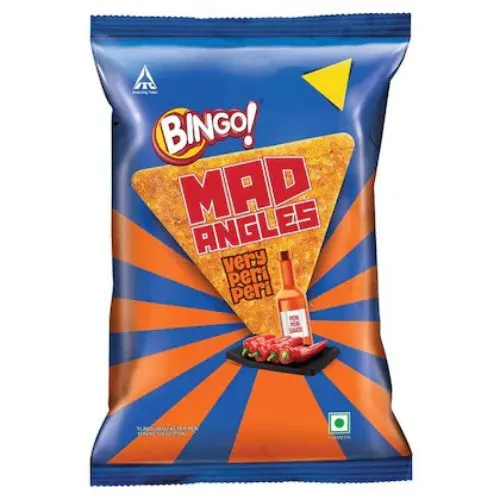 Bingo! Mad Angles Very Peri Peri - Spicy & Crunchy Corn-Based Triangle Chips Pack for Snacks - 117g-(VS)