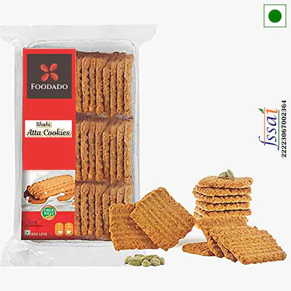 FOODADO Premium Desi Ghee Atta Biscuits (400g) No Preservatives | No Maida | Healthy Cookies-(VS)
