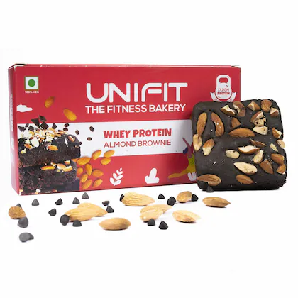 UNIFIT Brownie With Almond Toppings & Source of Protein & High Fiber Sugar Added | brownie cake-300gm-(VS)