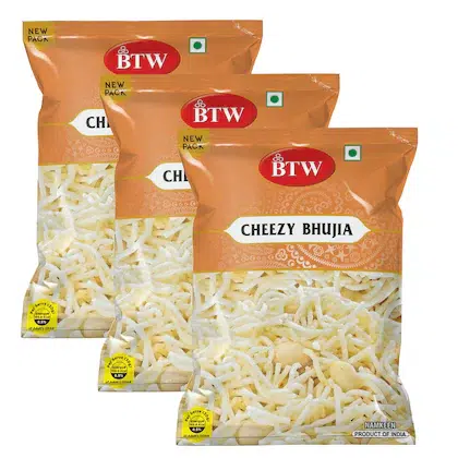 BTW Cheezy Bhujia Namkeen 450g (150g X 3) | Tasty Namkeen Bhujiya Indian Snacks-(VS)