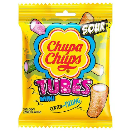 Chupa Chups Assorted Center Filling Mini Sour Tubes 61.6 gm-(VS)