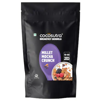 COCOSUTRA Millet Mocha Crunch Breakfast Granola 1 kg | 100% Natural, Vegan & Gluten Free | High Protein Cereal with Oats, Nuts, Seeds and Dry Fruits | Lightly sweetened with Jaggery-(VS)