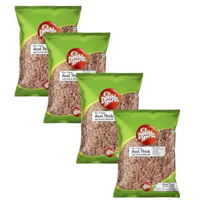 Double Horse Organic Thick Aval 500g x 4 | Poha | Export Quality (Pack of 4)-(VS)