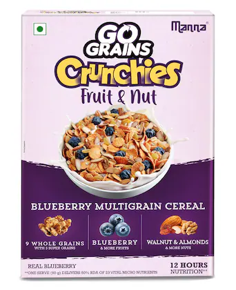 Manna Breakfast Cereal for Kids 300g, Blueberry, Millets, Nuts & Raisins | Go Grains Crunchies-(VS)