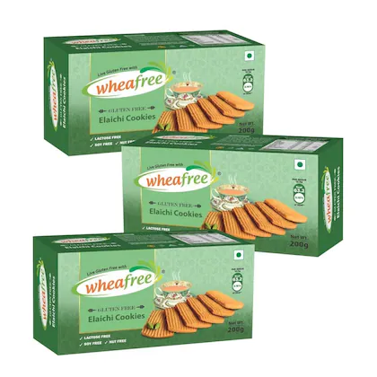 Wheafree Gluten Free Elaichi Cookies - Pack of 3 (200g each) | Lactose Free | No Maida | Best Tea Time Snacks | 100% Vegetarian and Wholesome Ingredients-(VS)