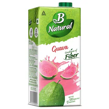 B Natural Guava Juice, Goodness of Fiber, Vit C & E, Made with 100% Fruit Pulp and 0% Concentrate, 1 litre-(VS)