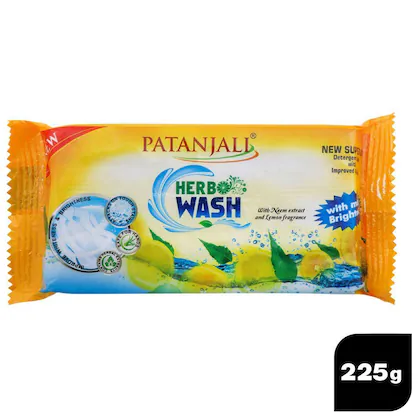 Patanjali Anti-Bacterial Neem Citrus Lemon Herbo Wash Detergent Cake 225 gm-(VS)