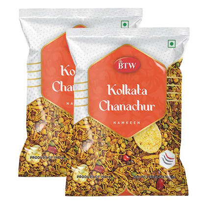 BTW Kolkata Chanachur Namkeen 400g (200g X 2) | Calcutta Classic Namkeen Snack | Spicy Salted Snack-(VS)