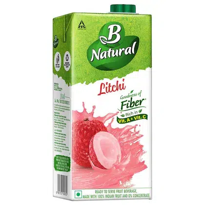 B Natural Litchi Juice, Goodness of fiber, Vitamin C & E, Made with 100% Fruit Pulp and 0% Concentrate, Made from Handpicked Litchis, 1 litre-(VS)