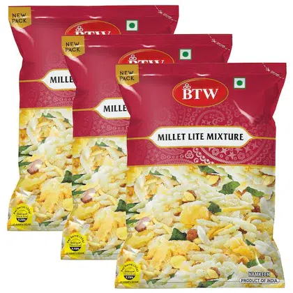 BTW Millet Lite Mixture Namkeen 300g (100g X 3) | Tasty Indian Snack Mixture | Millet Snack-(VS)