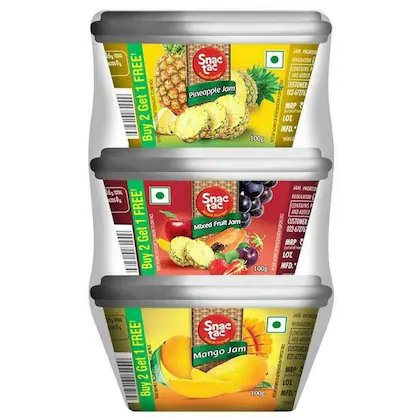 Snac tac 3 in 1 Pineapple, Mango and Mixed Fruit Jam 100 g (Buy 2 Get 1 Free)-(VS)