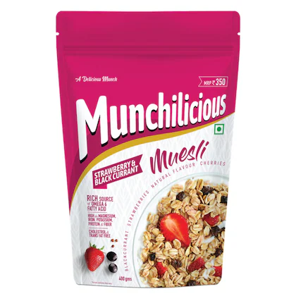Munchilicious Muesli Breakfast Cereals Strawberry & Blackcurrant - 350gm-(VS)