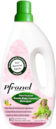 Pfroziel Baby laundry liquid detergent 1 liter I plant based surfactants I 5 bio enzymes I Formulated for babies skin with Neem oil extract-(VS)