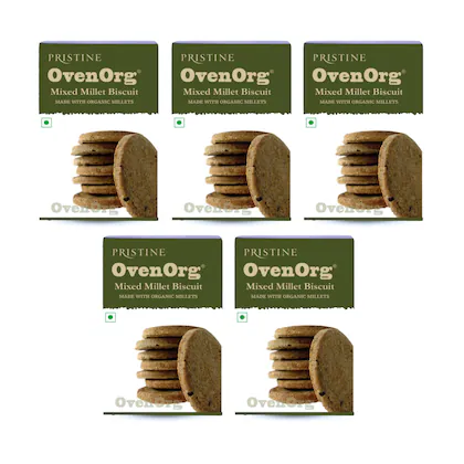 PRISTINE OvenOrg Organic Mixed Millet Biscuits Regular, 150 g (Pack of 5)-(VS)