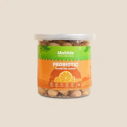 Natible Probiotic Orange Mini Cookies 150g | Gut-Healthy Snack | Rich in Probiotics & Vitamin C | Delicious & Nutritious-(VS)