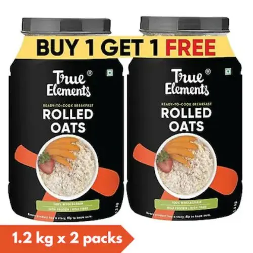 True Elements Rolled Oats 1.2kg -Buy 1 Get 1 FREE - Rolled Oats that Keeps you Full till Lunch |100% Natural and Gluten Free Oats |Oats for Weight Loss Management-(VS)