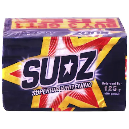 Sudz Superior Whitening Detergent Bar 125 gm (Buy 3 Get 1 Free)-(VS)