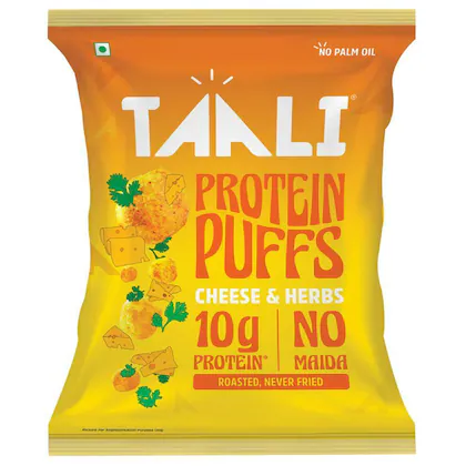 Taali Protein Puffs | Cheese & Herbs | Roasted High Protein Snack | No Maida, No Palm Oil | Cheeseballs 2.0 | 60g x Pack of 1-(VS)