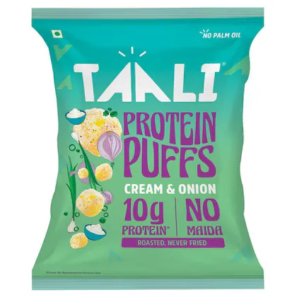 Taali Protein Puffs | Cream & Onion | Roasted High Protein Snack | No Maida, No Palm Oil |Cheeseballs 2.0 | 60g x Pack of 1-(VS)