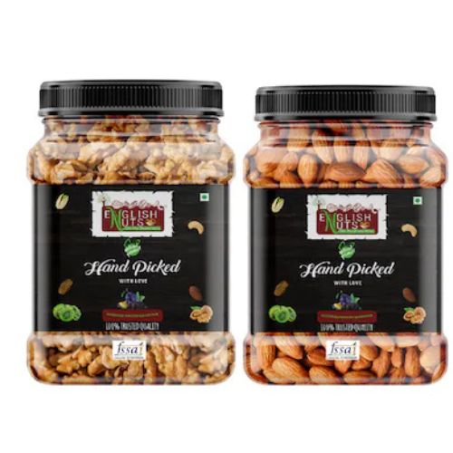 English Nuts Dry Fruits Combo Pack Of Californian Almonds Akhrot 400 GM | Badam Akhrot Giri | Walnuts, Almonds (2 x 200 g) | Premium Quality Lowest Price | Jar pack | Almonds 200 Gms | Walnut Kernels 200 Gms |(VS)
