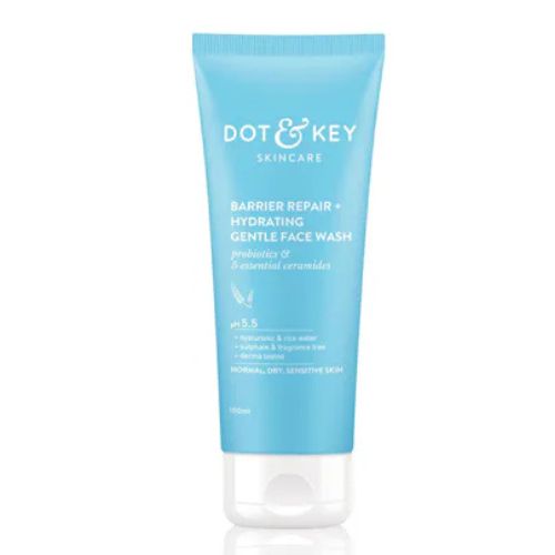 Dot & Key Barrier Repair Hydrating Gentle Face Wash With Probiotic | Face Wash for Dry Skin, Normal & Sensitive Skin | Gently Cleanses Skin from Dirt & Oil | For Hydrated Skin | For Women & Men | 100ml(VS)
