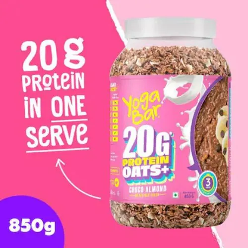 Yogabar 20g High Protein Oats 850g | Choco Almond Oatmeal | High Fiber | Breakfast cereal | Weight Management | Whey Protein |-(VS)