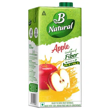 B Natural Apple Juice, Goodness of fiber, Vitamin C & E, Made with 100% Fruit Pulp and 0% Concentrate,1 litre-(VS)