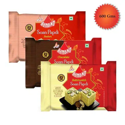 Bambino Combo Pack Soan Papdi 600 Gms Each 200 Gms X Pack of 3 ( Badam I Butterscotch I Chocolate)(VS)