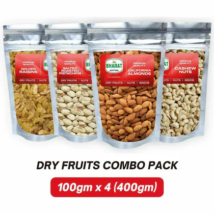 Bharat Super Foods Dry Fruits Combo - Almonds, Cashews, Raisins, Pistachios - 100gm Each (Pack of 4)(VS)