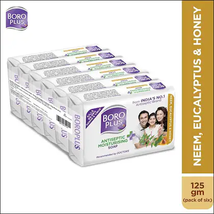BoroPlus Antiseptic & Moisturising Soap with Neem, Eucalyptus & Honey - 125gm (Pack of 6)(VS)