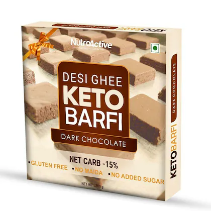 NutroActive Keto Chocolate Barfi | Low Carb Keto Sweets/Mithai With Desi Ghee | Sugar free Weight Loss Sweets- 200g(VS)