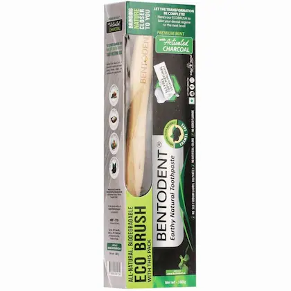 Bentodent Activated Charcoal Toothpaste (Mint) and Soft Bamboo Toothbrush Combo Pack, 100gm-(VS)