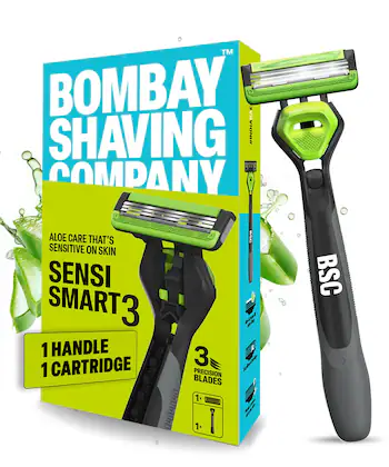 Bombay Shaving Company Sensi Smart 3 Razor | Shaving Razor for Men | Aloe Gel and Argan Oil Lubra Strip | Pivot Head for Smooth Glide & Shave-(VS)