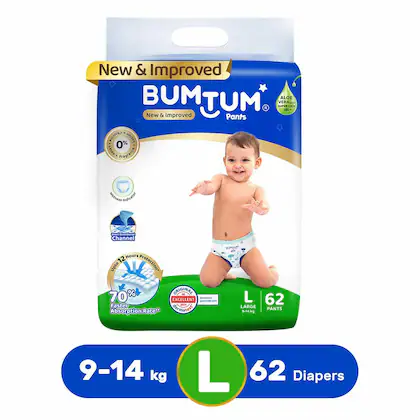 Bumtum Diaper Pants Large (L) Size - 62 Diapers |Pack of 1 |Super Soft with Leakage Protection-(VS)
