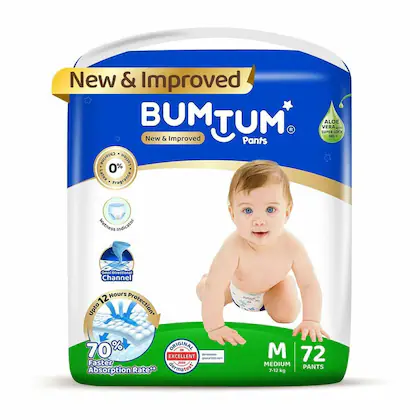 Bumtum Diaper Pants Medium (M) Size - 72 Diapers |Pack of 1 |Super Soft with Leakage Protection-(VS)