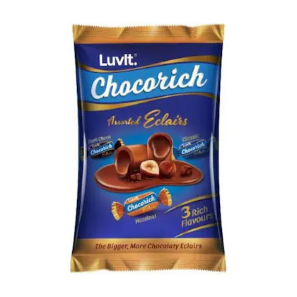 LuvIt Chocorich Assorted Eclairs Birthday Pack| Hazelnut, Dark Choco & Classic| 60 Pieces - 480gm-(VS)