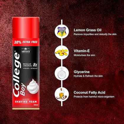 VETONI COLLEGE BOY Advanced shaving foam 3X action-regular skin for men(pack of 1)400ML-(VS)