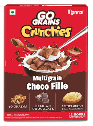 Manna Choco Fills 450g Multigrain, Zero Maida, 10 Grains Protein & Fibre Rich Breakfast Cereal or Anytime snack | Go Grains Crunchie-(VS)
