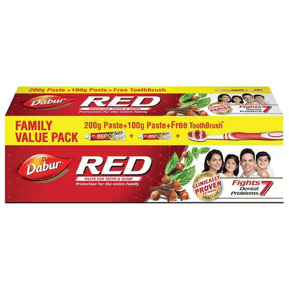 Dabur Red Toothpaste (200+ 100) gm (With Free Toothbrush)-(VS)