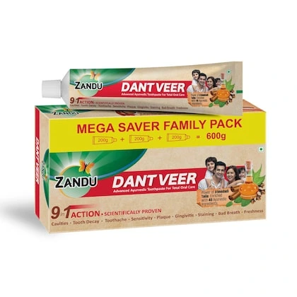 Zandu Dantveer,600g, India’s 1st Ayurvedic toothpaste with Irimedadi oil | Scientifically proven formula |Fights 9 dental problems-(VS)
