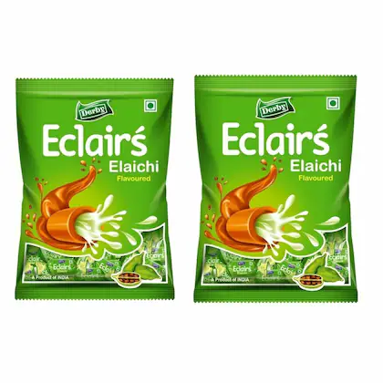 Derby Elaichi Eclairs Pack of 2 | 350 Gram 100 Pcs in Each Pack | Elaichi Flavored Eclairs | Candy | Toffee| Return Gift, Birthday Gift, Anniversary-(VS)