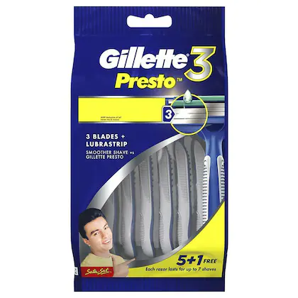 Gillette Presto 3 Blade Razor (Buy 5 Get 1 Free)-(VS)