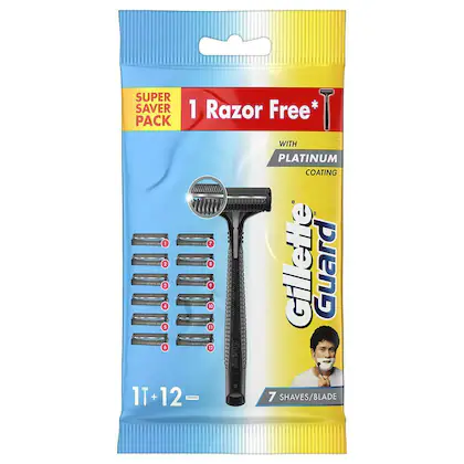 Gillette Guard Razor With Platinum Coated Blades+ 12 Cartridges-(VS)