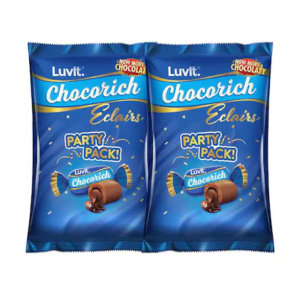 LuvIt Chocorich Classic Eclairs Chocolate | Birthday Party Pack | Pack of 2 - 390g Each-(VS)