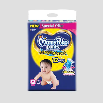 MamyPoko Pants Standard All Night M48 |Baby Diapers |Medium |48 count-(VS)