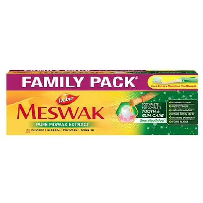 Meswak Complete Tooth & Gum Care Family Pack Toothpaste (200+ 100) gm (Free Toothbrush)-(VS)
