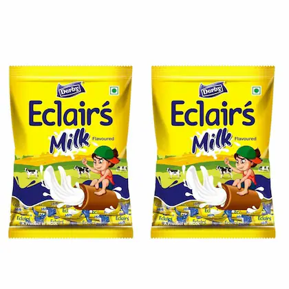 Derby Milk Eclairs Pack of 2 | 350 Gram 100 Pcs in Each Pack | Milk Flavored Eclairs | Candy | Toffee| Return Gift, Birthday Gift, Anniversary-(VS)