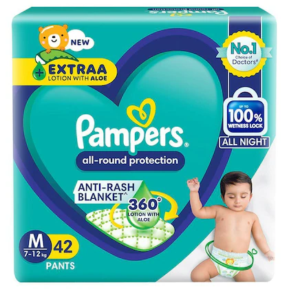 Pampers All Round Protection Diaper (42 pants, M, 7-12 kg)-(VS)