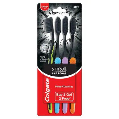 Colgate Slim Soft Charcoal (Soft) Toothbrush (Buy 2 Get 2 Free)-(VS)